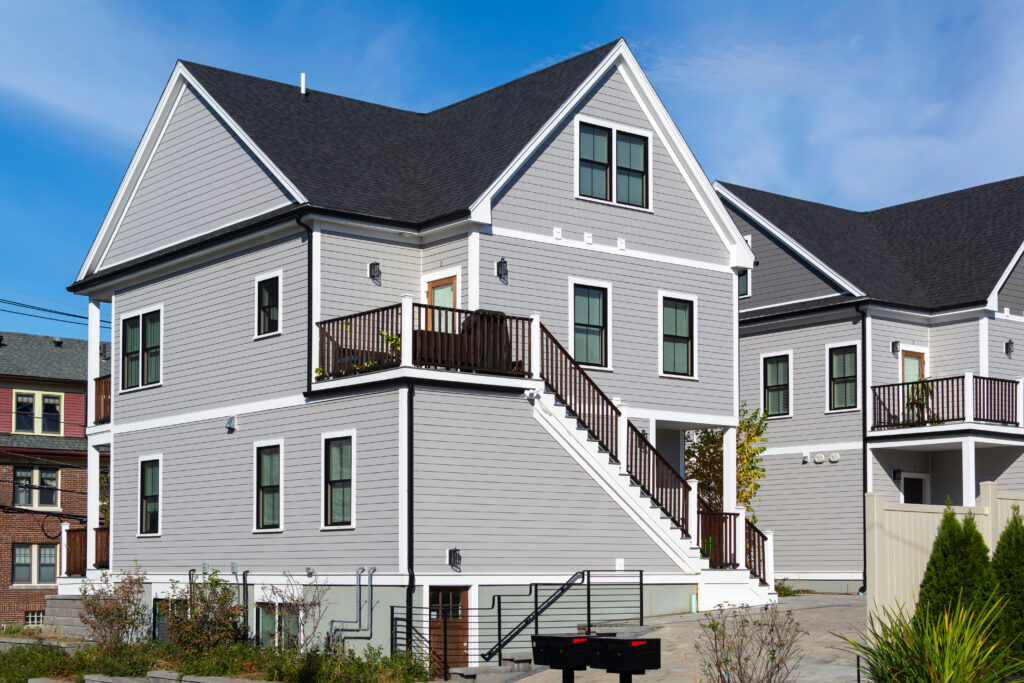 Newly built two-story family home with cross-gable roof