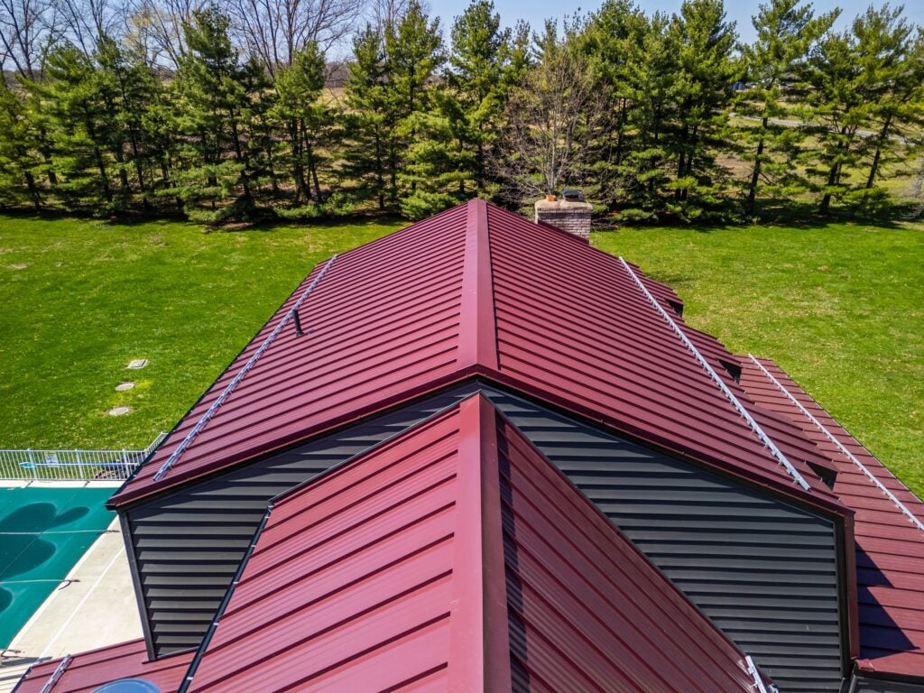 gaf timbersteel dark red roof